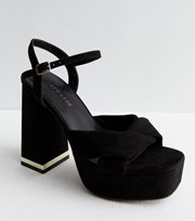 New Look Black Suedette Knot Strap Block Heel Sandals